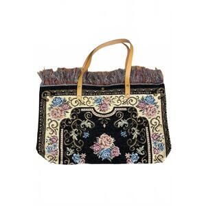 NEW JIJOU CAPRI women's tapestry leather double handle handbag in black